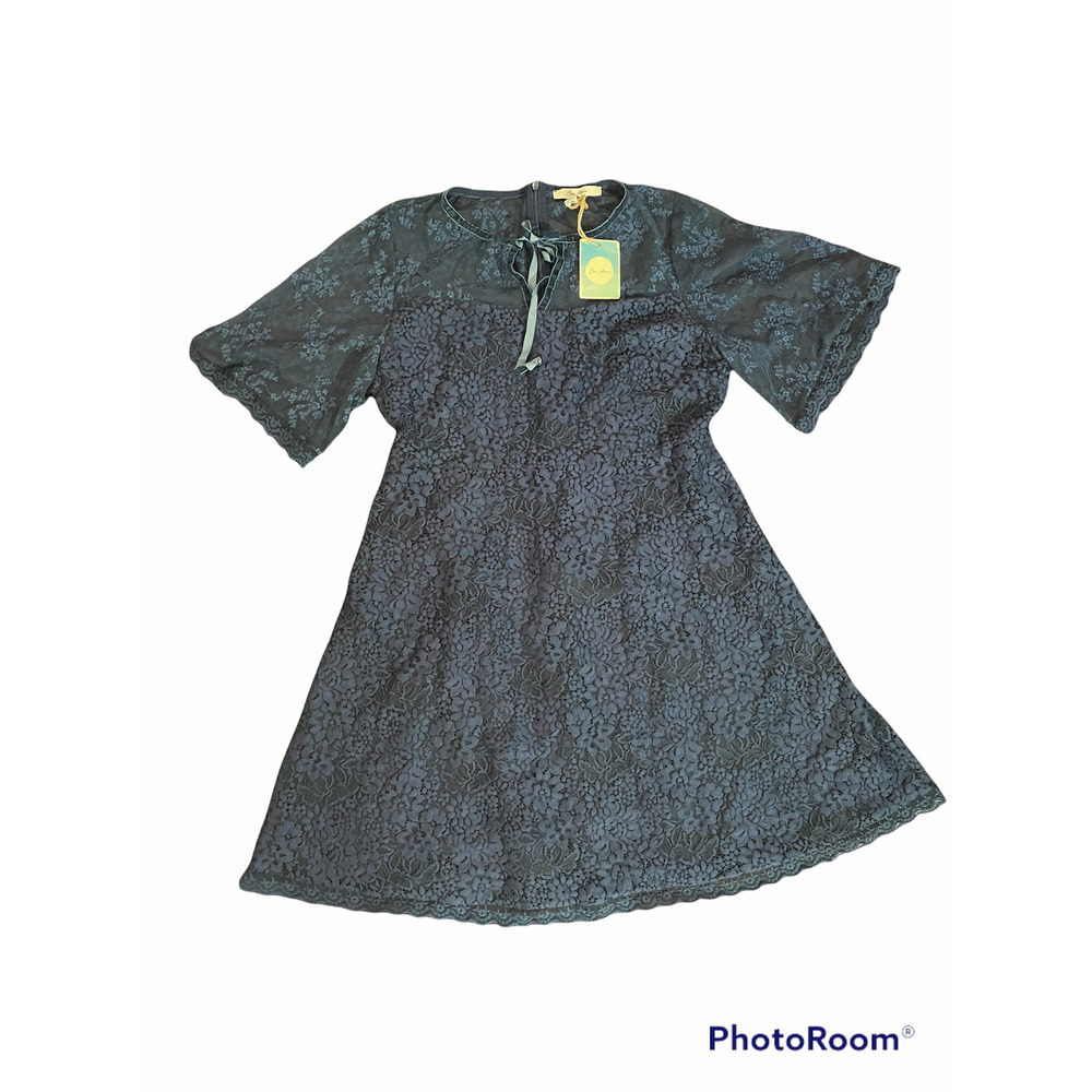 Ella Moon Dress Blue Lace Size Large Short Sleeve Knee Length